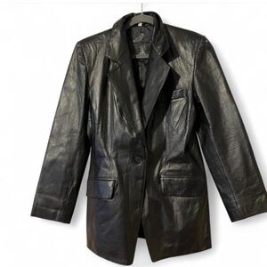 Women's Genuine Black Leather Blazer